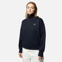 Womens Fred Perry Knitted Trim Half Zip Sweatshirt Women's