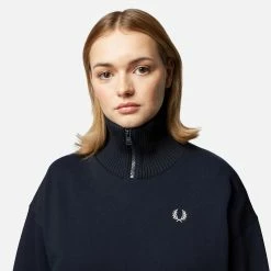 Womens Fred Perry Knitted Trim Half Zip Sweatshirt Women's -Cheap Women Trousers Store hp 607112 d